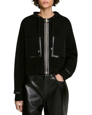 Sandro Arlo Hooded Leather Trim Cardigan - Black