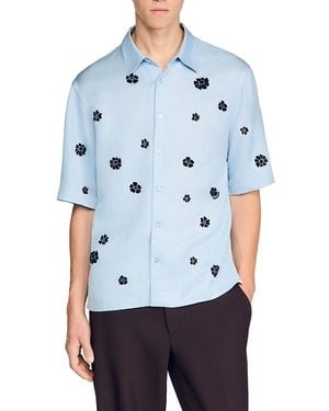 Sandro Loose Velvet Flowers Floral Shirt - Blue