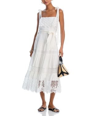 Aqua Lace Overlay Midi Dress - White