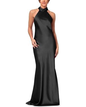 Aqua Sleeveless Satin Gown - Black