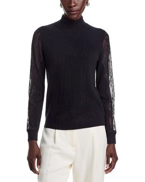 C by Bloomingdale's Cashmere Lace Sleeve Mockneck Cashmere Sweater - Blue