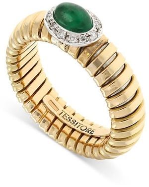 Alberto Milani 18K Via Giardino Tubogas Domed Emerald Cabochon & Diamond Ring - Metallic