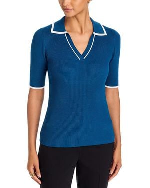 Tahari Elbow Sleeve Polo Top - Blue