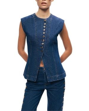 Nocturne Button-Front Denim Vest - Blue