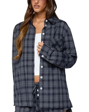 Edikted Alessa Plaid Button Up Long Sleeve Top - Blue