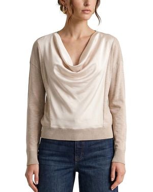 Liverpool Los Angeles Drape Neck Mixed Media Sweater - Natural