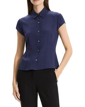 Theory Silk Cap Sleeve Shirt - Blue