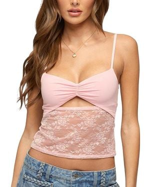 Edikted Damarie Cutout Ruched Sheer Lace Top - Pink