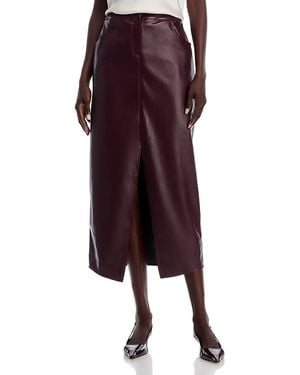 Misook Faux Leather Front Slit Midi Skirt - Purple