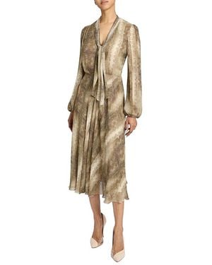 Santorelli Jenn Printed Georgette Midi Dress With Drop Neck Tie - Metallic