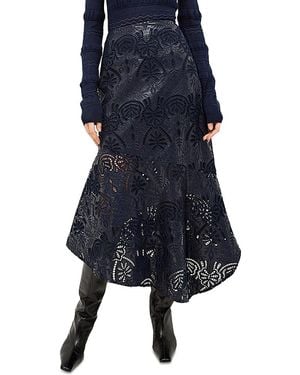 Marie Oliver Casey Embroidered Faux Leather Skirt - Blue