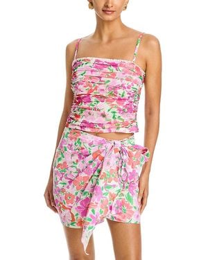 Aqua Floral Mesh Tank - Red
