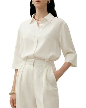 LILYSILK Heavy Silk Crepe Relaxed Half-Sleeve Shirt - Natural