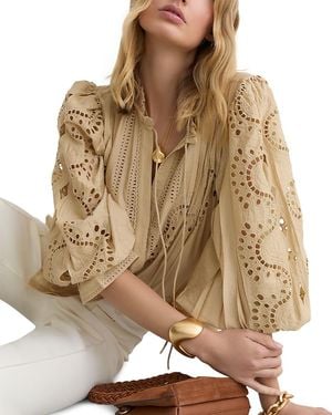 Reiss Rhiannon Cut Out Lace Blouse - Brown