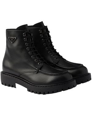 Prada Laced Leather Booties - Black