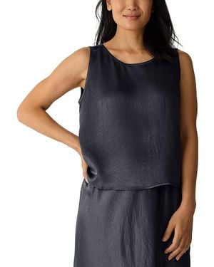 Eileen Fisher Satin Ballet Neck Shell Top - Blue