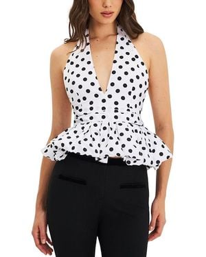 Miss Circle Ilene Polka Dot Bubble Hem Halter Top - Blue