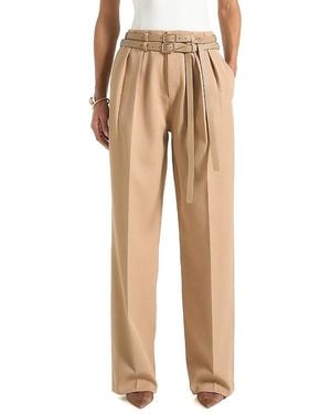 Manière De Voir Pascale Wide Leg Pants With Double Belt - Natural