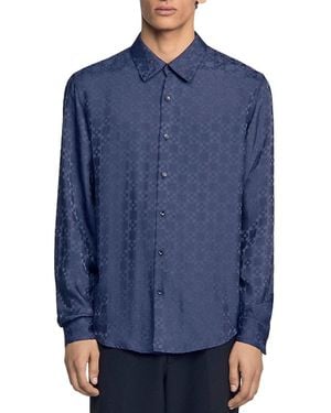 Sandro Jacquard Square Cross Loose Fit Shirt - Blue