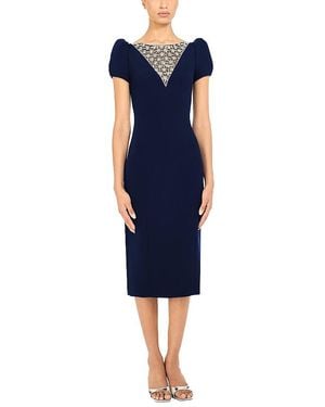 Jenny Packham Vienna Embellished Puff-Sleeve Midi Dress - Blue
