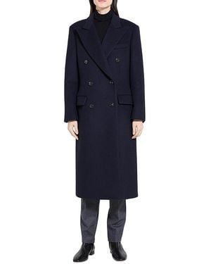 Theory Double Breasted Peak Lapel Coat - Blue