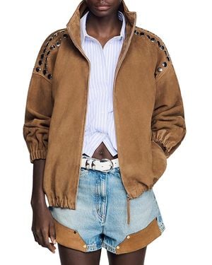 Sandro Studded Suede Jacket - Blue