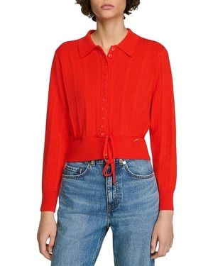 Sandro Lotus Wool Blend Drawstring Waist Cardigan - Red
