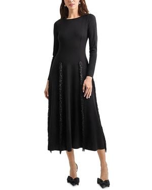 Misook Princess Seam Fringe Trim Knit Dress - Black
