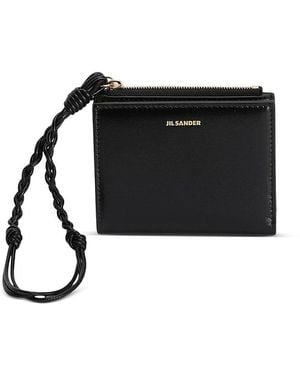 Jil Sander Tangle Mini Leather Wristlet Wallet - Black