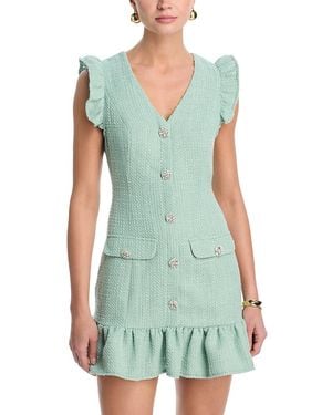 Aqua Tweed Flounce Mini Dress - Green