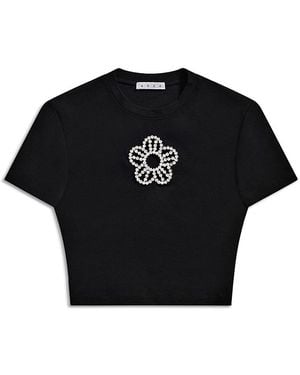 Area Crystal Flower Cropped Tee - Black