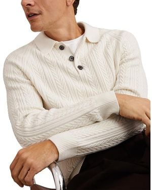 Reiss Half Button Cable Sweater Sweater - Natural