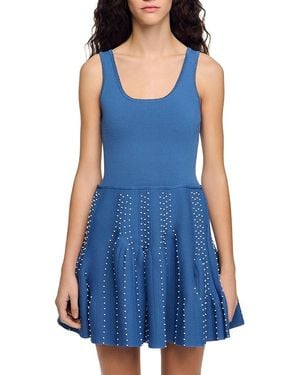 Sandro Nina Beaded Knit Mini Dress - Blue