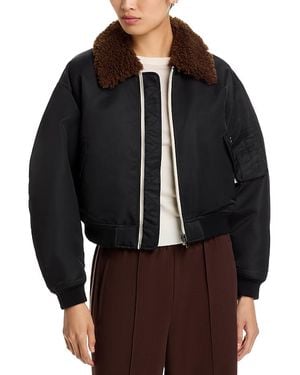 RE/DONE Shrunken Shearling Trim Bomber Jacket - Black
