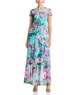 Johnny Was Short Sleeve Mesh Maxi Dress - Blue
