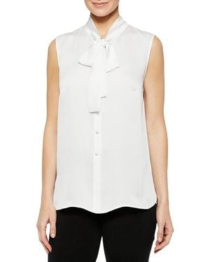 Misook Tie Neck Sleeveless Top - White