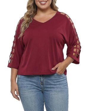 Standards & Practices Plus 3/4 Sleeve Cutout Detail Top - Red