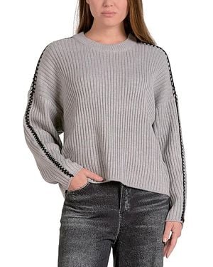 Elan Ribbed Blanket Stitch Sweater - Gray