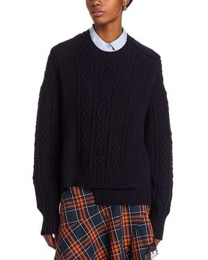 3.1 Phillip Lim Cable Knit Double Layer Wool Sweater - Blue