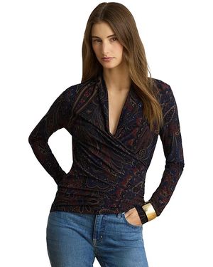 Ralph Lauren Paisley Stretch Crossover Neck Top - Black
