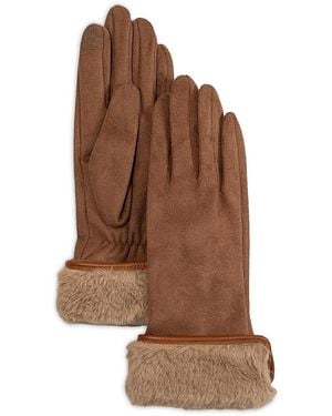 Echo Faux Fur Cuff Stretch Tech Gloves - Brown
