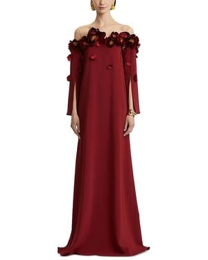 Oscar de la Renta Flower Embellished Gown - Red