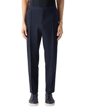 ZEGNA Regular Fit Pleated Wool Pants - Blue