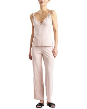 Natori Lace Trim Jersey Pajama Set - Pink