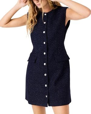 Maje Ramila Metallic Tweed Button Front Dress - Blue