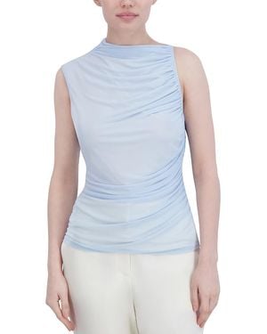 BCBGMAXAZRIA Asymmetric Shirred Mesh Top - Blue