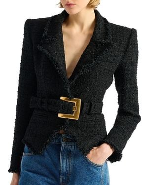 Balmain Belted Tweed Jacket - Black