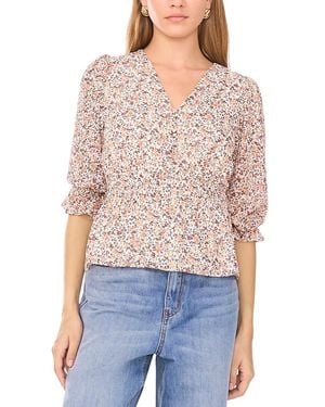1.STATE Floral Print Smocked Waist Top - Red