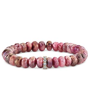 Sydney Evan 14K Mystic Moonstone & Diamond Beaded Stretch Bracelet - Red