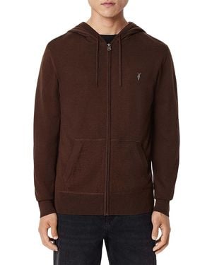 AllSaints Mode Merino Wool Slim Fit Full Zip Hoodie - Brown